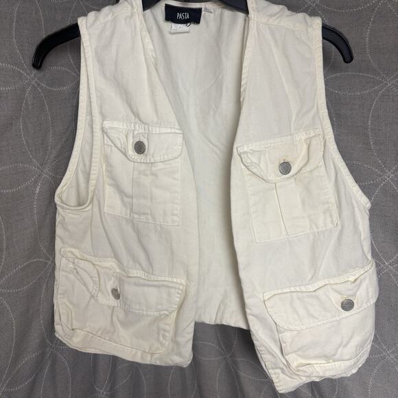 Vintage 90’s Women’s Pasta Camera Photographer Cream Vest Pockets Utility Medium - Picture 1 of 6